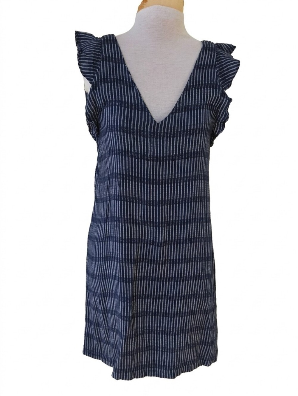 Fat Face Size 4, navy striped V neck dress.